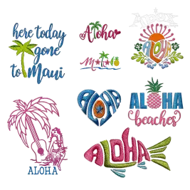  Hawaii Aloha Mahalo Beach Embroidery Designs by Apex All