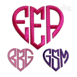 Heart Shaped Monograms Machine Embroidery Font |Apex