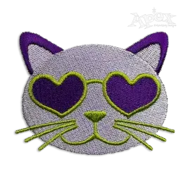 Cool Cat with Heart Sunglasses Machine Embroidery Design | Apex