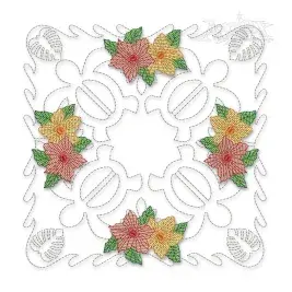 Poinsettia Flowers Quilt Block Embroidery Design