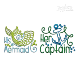 His Mermaid - Her Captain Wedding Machine Embroidery Design Digitizing