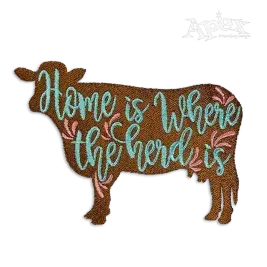 Home is Where the Herd is Cow Embroidery Design