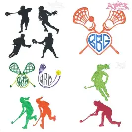 Lacrosse & Hockey Embroidery Designs Bundle — Silhouettes & Monogram Frames