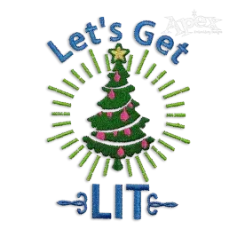 Let's Get Lit Christmas Tree Machine Embroidery Design by Apex