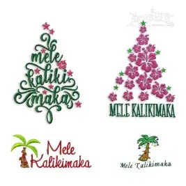 Mele Kalikimaka Hawaiian Christmas Tree Pack Embroidery by Apex All