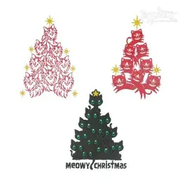 Meow Cat Christmas Tree Pack Machine Embroidery by Apex Designs