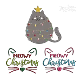 Meowy Christmas Cat Light String Bundle Machine Embroidery Designs Apex