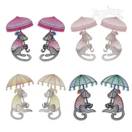 Monkey holding Umbrella Sketch Machine Embroidery Pack by Apex