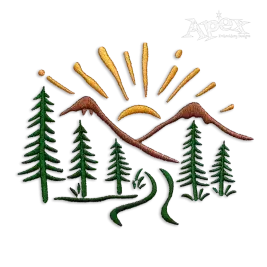 Mountain with Forest Scene Outline Machine Embroidery Design.