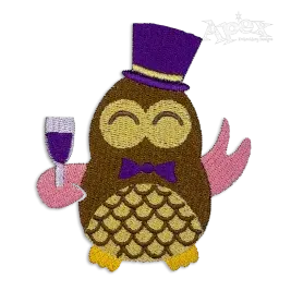 New Year Party Owl Machine Embroidery Design my Apex