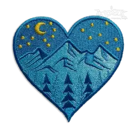 Night Forest Mountain Heart Machine Embroidery Design