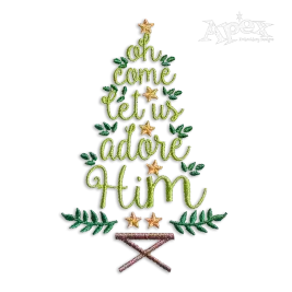 Oh Come Let Us Adore Him Christmas Tree Embroidery Design.