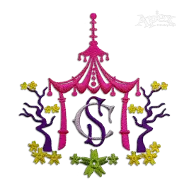 Pagoda Monogram Machine Embroidery Frames Digitized by Apex Art