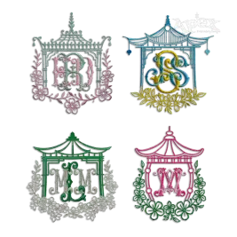 Pagoda Monogram Frames Machine Embroidery Design