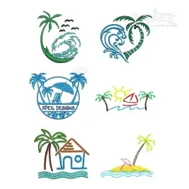 Palm Island Beach Scene Embroidery Pack by Apex All