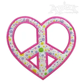 Peace Heart Applique Embroidery Design