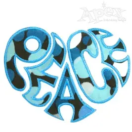 Peace Heart Words Applique Embroidery Design