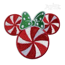 Christmas Peppermint Candy Mouse Head with Bow Embroidery Designs