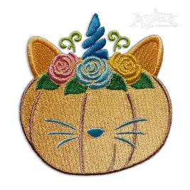 Pumpkin Cat with Unicorn Crown Machine Embroidery Design