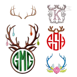 Christmas Reindeer Antler Monogram Frame Topper Embroidery all