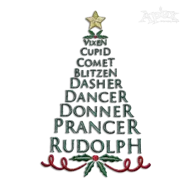 Reindeer Names Christmas Tree Machine Embroidery Design