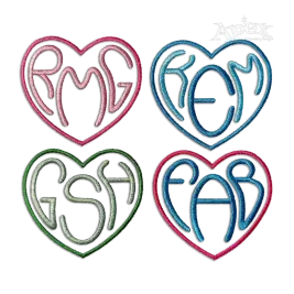 Round Heart Shaped Monogram Machine Embroidery Font | Apex all