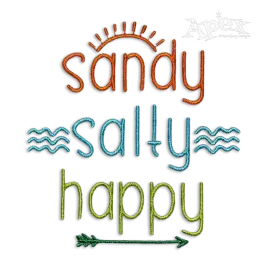 Sandy Salty Happy Beach Ocean Idea Machine Embroidery Design by Apex