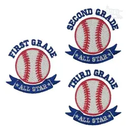 First, Second & Third Grade School All Star Embroidery Design