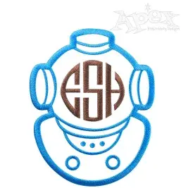 Scuba Dive Helmet Diver Monogram Embroidery Design