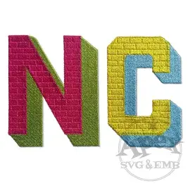 Brick Shadow Machine Embroidery Letters NC