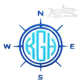 Ship wheel and Compass Rose Monogram Embroidery Designs