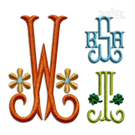 Shirley Monogram 3D Puff Embroidery Font Digitized by Apex All