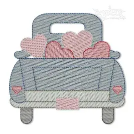 Sketch Valentine Hearts Truck Embroidery Design