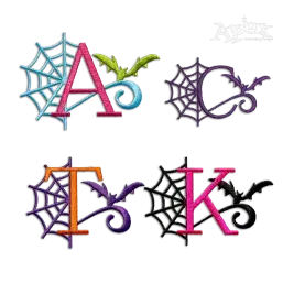 Spider Web Bat Alphabet Machine Embroidery Font by Apex All
