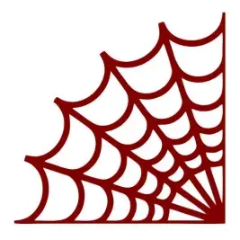 Corner spider web SVG with fine radial spokes and scalloped strands in dark red