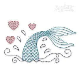 Splashing Mermaid Tail Sketch Embroidery Design