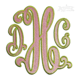 Suzanne Curlz 2-color Fill stitch with Outline Monogram Machine Embroidery Font