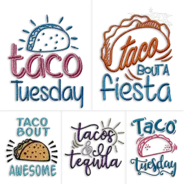 Taco Pack Machine Embroidery Designs Digitized by Apex All 2