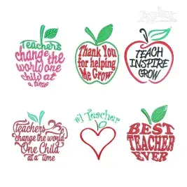 Teacher Teach Apple Sayings Machine Embroidery Designs - Apex