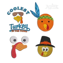 Thanksgiving Turkey Face Head Machine Embroidery Designs by Apex Digitizing