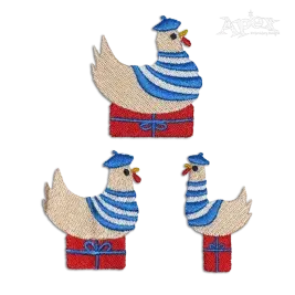 Three French Hens Christmas Machine Embroidery Designs by Apex