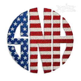 USA Flag Round Machine Monogram Embroidery Font