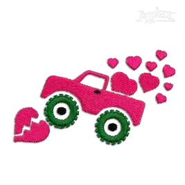 Valentine Day Monster Truck Machine Embroidery Design - Apex