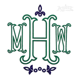 Fleur-de-lys 3-letter Monogram Machine Embroidery Applique