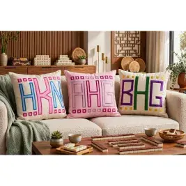 Mahjong Square Block Chic Tiles Embroidery Monogram Font Pillows