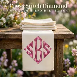 Cross Stitch Diamond Monogram Embroidery BX Font Table Runner