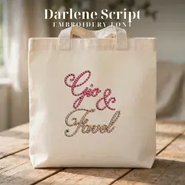 Darlene Script Regular 3D Puff Bean Chain Stitch Embroidery Font Bundle Bag