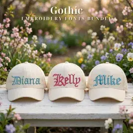 Gothic Embroidery Fonts Bundle Hats 