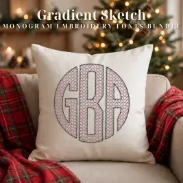 Gradient Sketch Monogram Embroidery Fonts Bundle Pillow