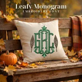 Leafy Monogram Embroidery Font Monogram